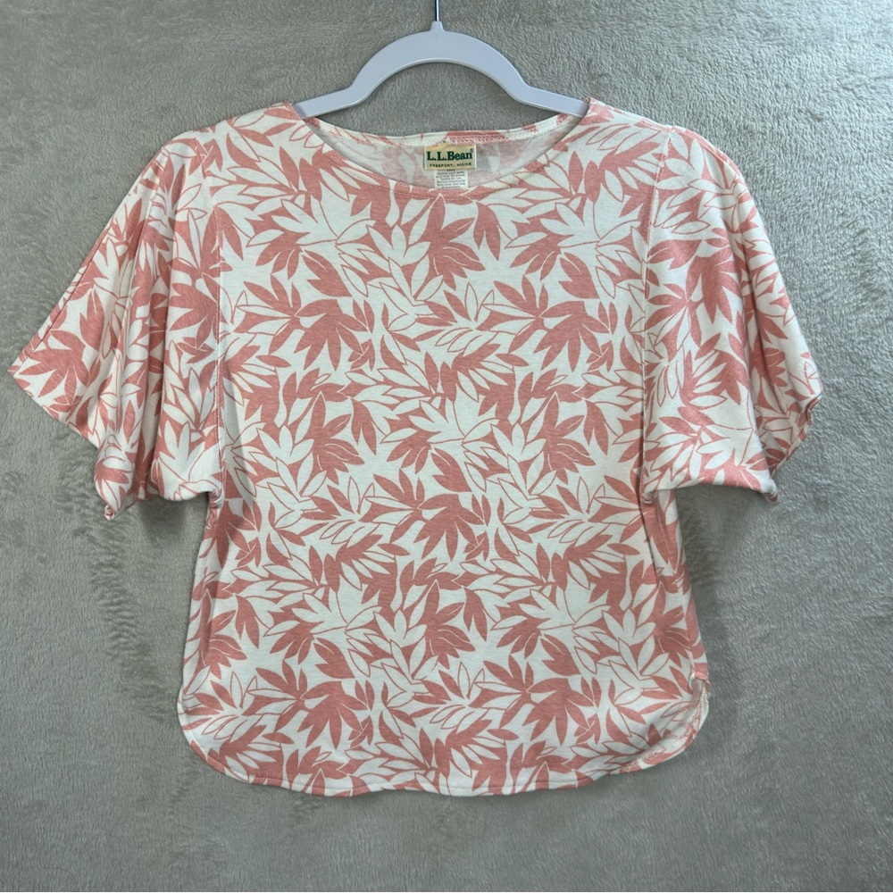 Vintage L.L Bean Short Sleeve Tropical T-Shirt Woman’s Size S Cropped Curved Hem